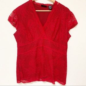 New York & Company | Red Lace Top XL